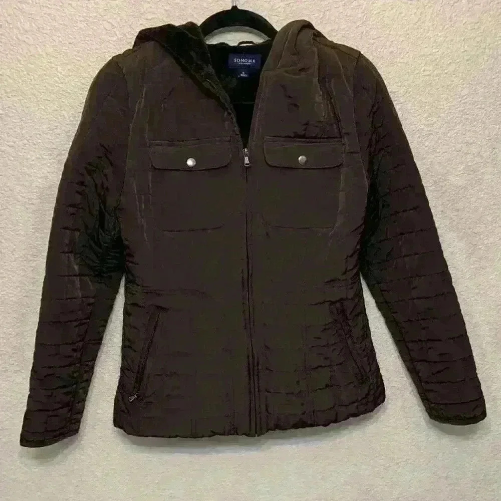 Sonoma brown jacket sz S New England fall preppy cozy old money capsule wardrobe